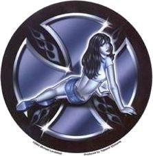 Blue Iron Maltese Cross Pin-up Girl Sticker